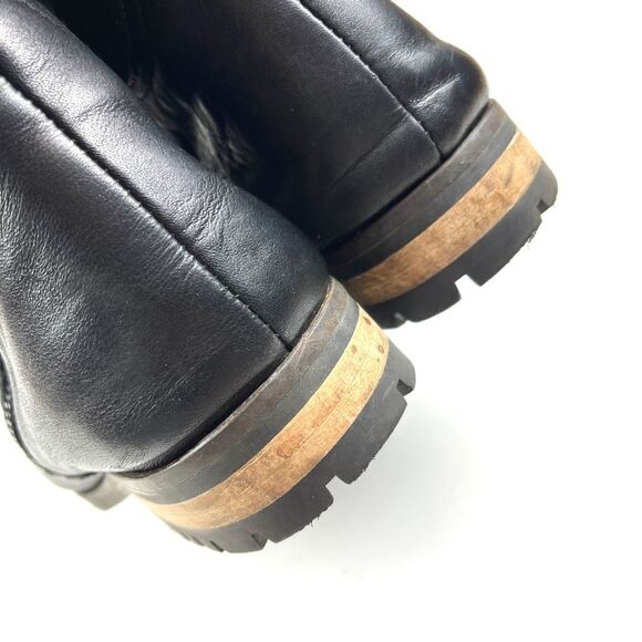 Fabianelli Black Leather Shearling Fold-Over Italian Made Moto Boots size 9.5 - Picture 7 of 8